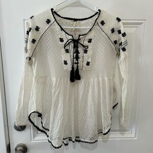 Free People Boho Embroidered Peasant Blouse